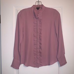 Ann Taylor Petite Georgette Ruffle Shirt Rose PXXS